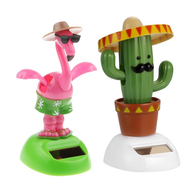 KODORIA 2pcs Solar Powered Car Toy Animal Solar Powered Dancing Dolls Dancing Cactus Crane Home Car Ornament Kids Toys Gifts - Image 1